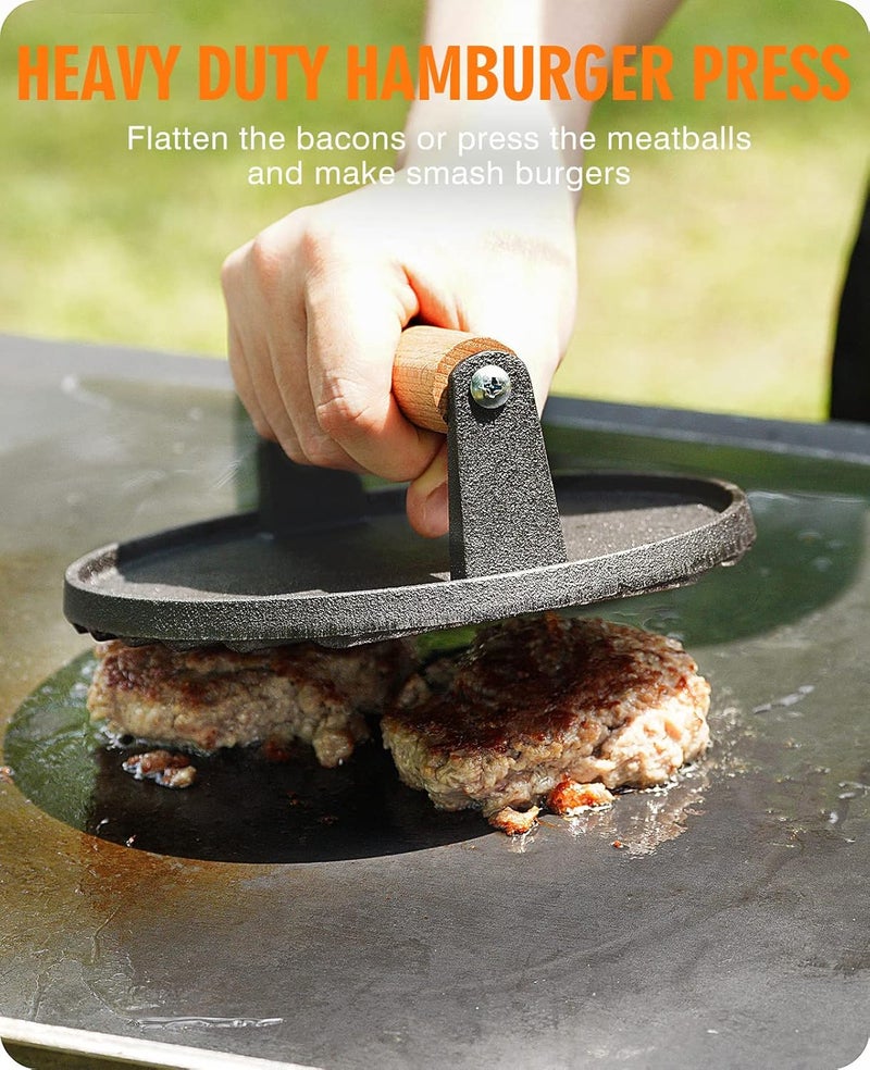 homenote Griddle Accessories for Blackstone, Commercial Grade 12 Inch Heavy Duty Melting Dome with Round Cast Iron Smash Burger Press Perfect for Flat Top Hibachi Grill Outdoor Indoor - Image 2