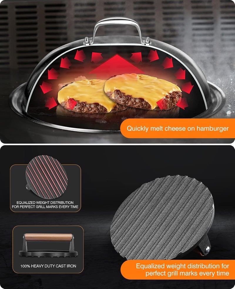 homenote Griddle Accessories for Blackstone, Commercial Grade 12 Inch Heavy Duty Melting Dome with Round Cast Iron Smash Burger Press Perfect for Flat Top Hibachi Grill Outdoor Indoor - Image 4