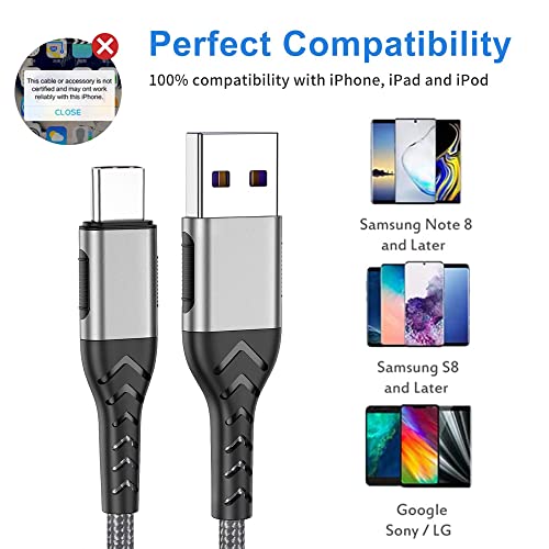 Durcord 16ft Fast Charging USB Type C Charging Cord Cable, Type C Charger Braided USB Cable Compatible with iPhone 15 Pro/Plus/Max/Android/Phone/Pad - Silver - Image 5