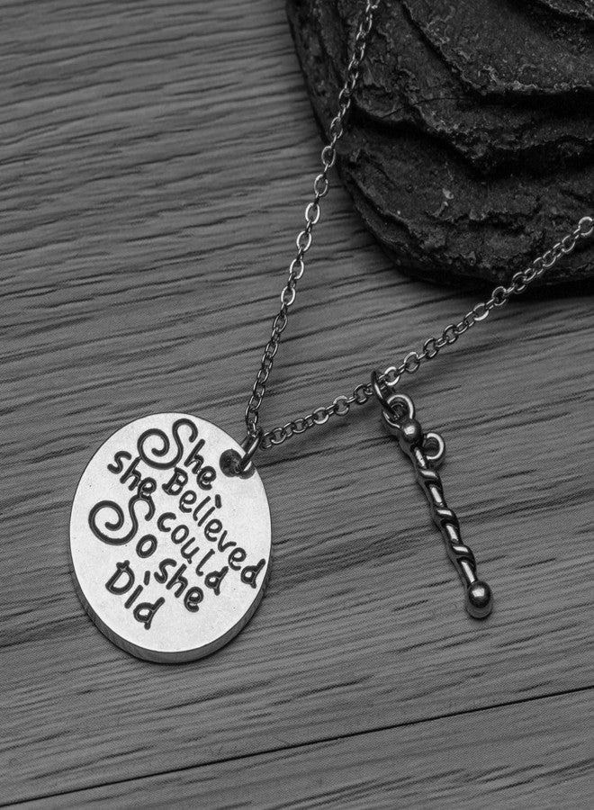 Sportybella Baton Charm Necklace- Twirling Jewelry - She Believed She Could So She Did Charm Pendant, Gift For Baton Twirler & Majorettes - Image 2