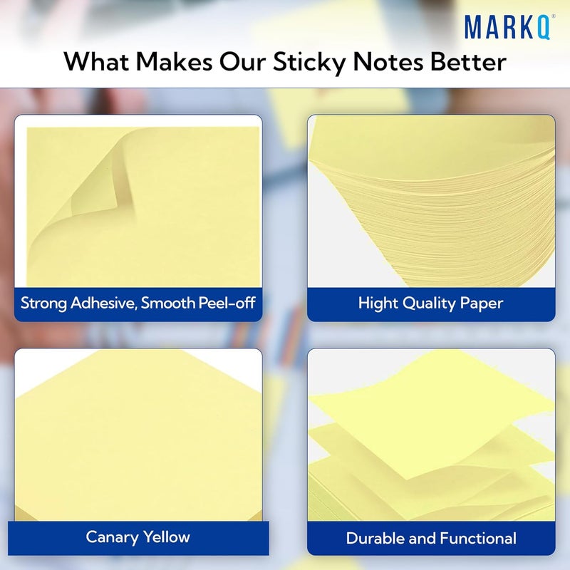 MARKQ Sticky Notes 3x5 Inches – Canary Yellow 75x125mm Self-Stick Notes, Strong Adhesive for To-Do Lists, Reminders, Note Taking & Office Organization - Pack of 12, 1200 Sheets - Image 2