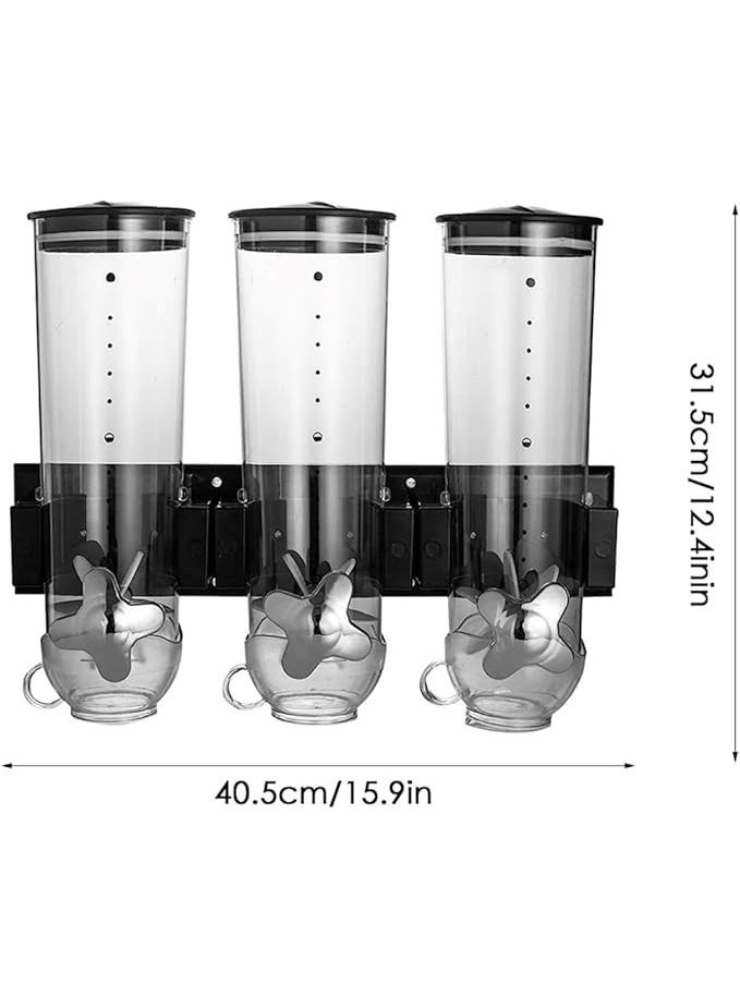موزع ثلاثي للحبوب والأطعمة الجافة مع صينية انسكاب مدمجة للمنزل والمطبخ وأسطح العمل والإفطار والحيوانات الأليفة وطعام القطط وطعام الكلاب والحلوى والمخزن والوجبات - Image 2