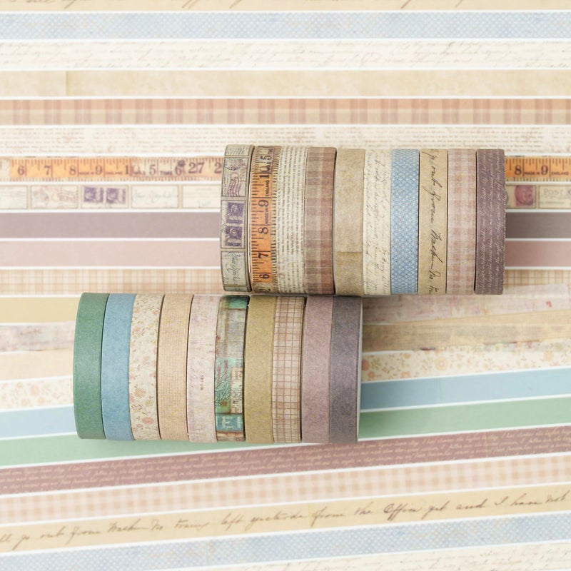 YUBX Vintage Washi Tape Set 20 Rolls Skinny Retro Decorative Antique Patterns Masking Tapes for Arts, DIY Crafts, Journals, Planners, Scrapbook, Wrapping (Vintage) - Image 3