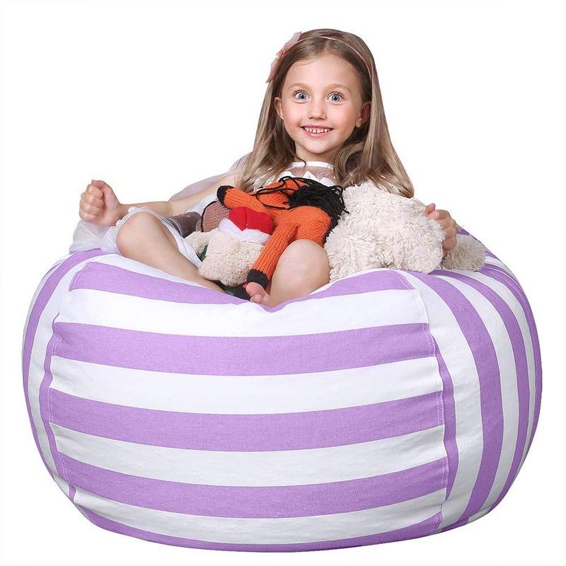 Wekapo Stuffed Animal Storage Bean Bag Chair Cover for Kids  Stuffable Zipper Beanbag for Organizing Children Plush Toys Large Premium Cotton Canvas Purple XLarge