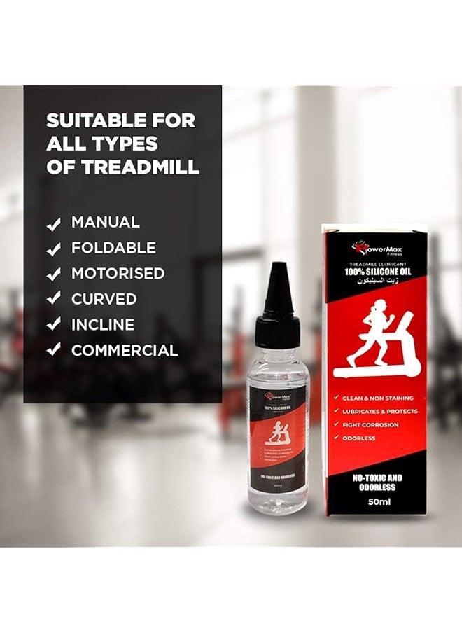 PowerMax Fitness - Multi-Purpose Pms-50 (50Ml Silicone Oil Bottle) 100% Pure Silicone Treadmill Belt Lubricant, Full Belt Width Lubrication, No Odor & No Propellants, Nozzle Cap For Easy Application - Image 1