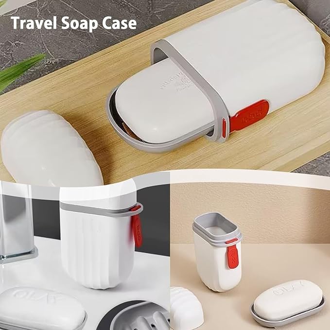 HAPPI Pack of 2 Leakproof Travel Soap Case, Portable Plastic Soap Dish Box Cover with Draining Layer & Lid Travelling Soap Holder Bar for Bathroom Outdoor(Grey & Blue) - Image 4