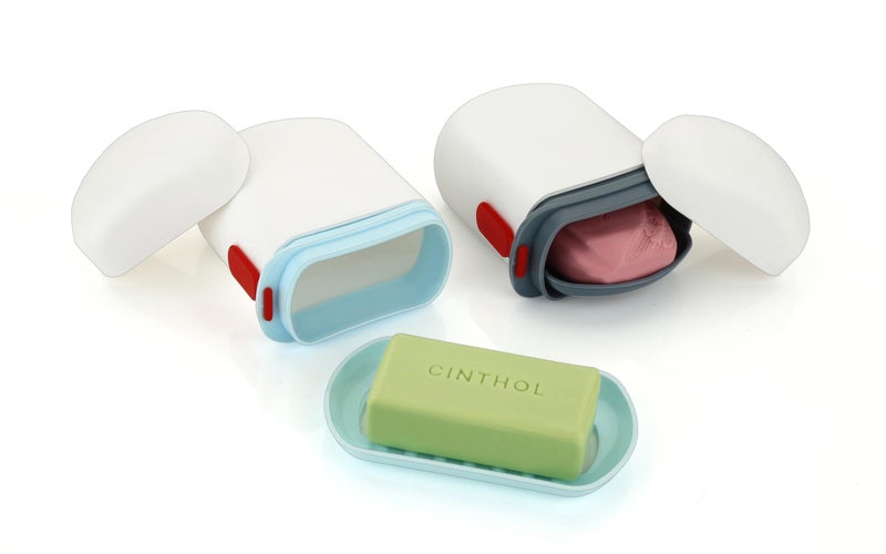 HAPPI Pack of 2 Leakproof Travel Soap Case, Portable Plastic Soap Dish Box Cover with Draining Layer & Lid Travelling Soap Holder Bar for Bathroom Outdoor(Grey & Blue) - Image 1