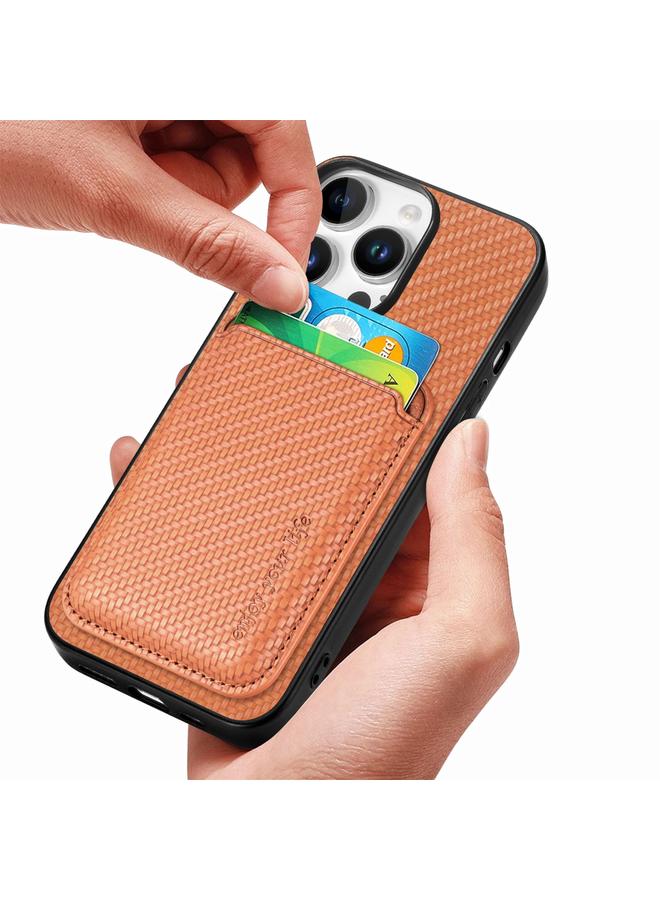 اس-توب جراب هاتف iPhone 16 Pro Max مصنوع من ألياف الكربون والجلد مع بطاقة Magsafe - Image 5