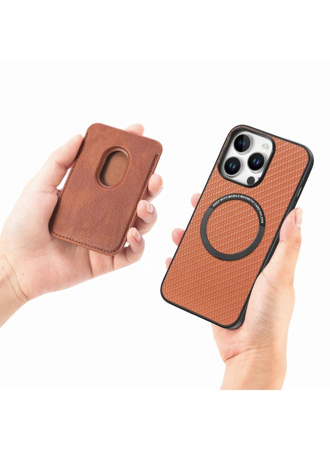 اس-توب جراب هاتف iPhone 16 Pro Max مصنوع من ألياف الكربون والجلد مع بطاقة Magsafe - Image 4