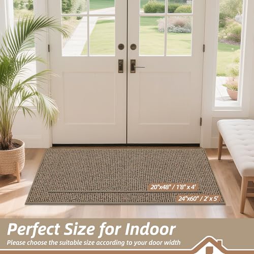 BEQHAUSE Dirt Trapper Door Mat 24" x 60", Non-Slip Washable Doormats Entrance Mat, Dirt Resistant and Absorbent Welcome Mat, Low Profile Floor Mats for Front Back Door and Entryway, Beige - Image 2