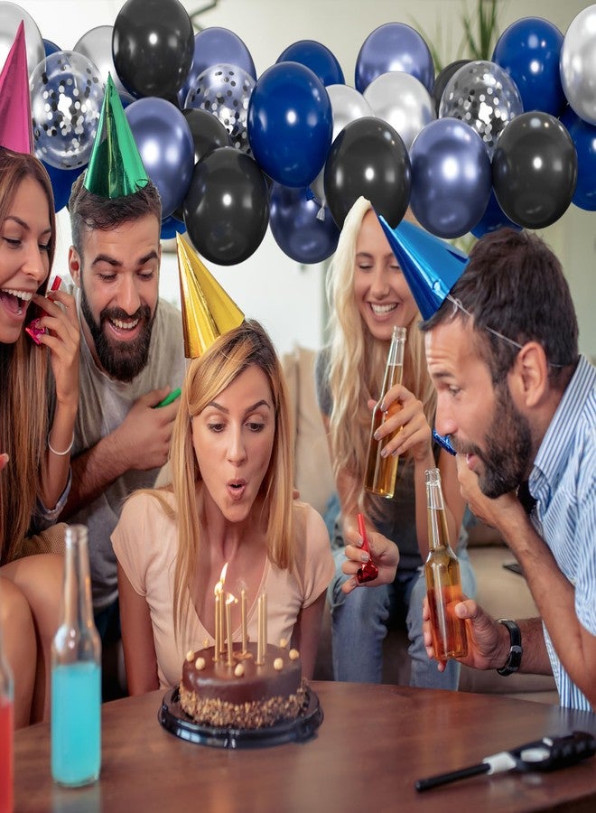 OWPFJG 60 بالون أزرق وأسود، بالونات كونفيتي زرقاء معدنية وفضية مقاس 12 بوصة لحفلات التخرج لعام 2025، وعيد الأب، ومستلزمات حفلات أعياد الميلاد (أشرطة بطول 66 قدمًا) - Image 5