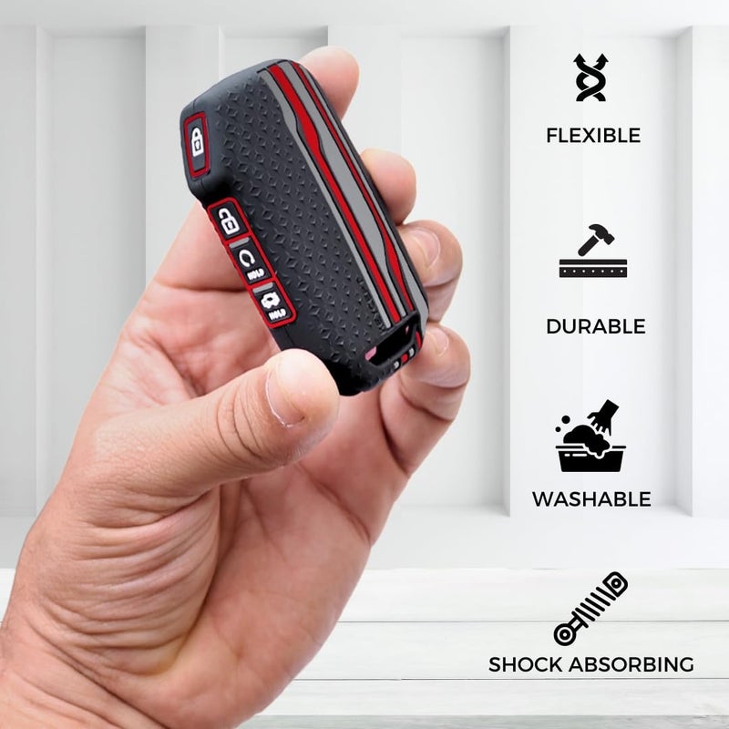 Keycept™ Tristar Key Cover for Kia Seltos 2024, 2023 Facelift HTX | Sonet Facelift | Carens | Carens Clavis | X Line | Carens Prestige 4 Button Smart Key (Black) - Image 3