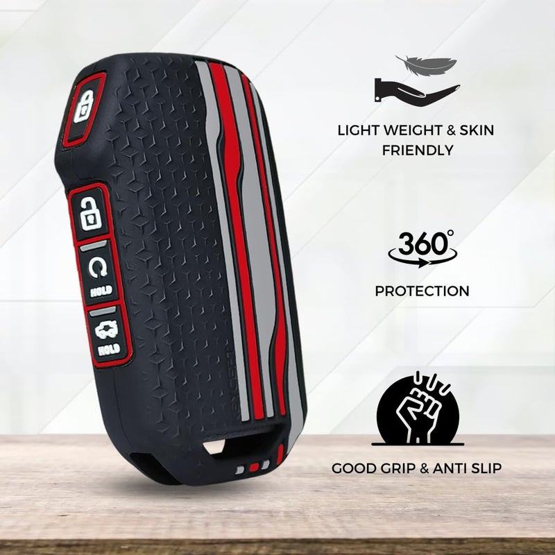Keycept™ Tristar Key Cover for Kia Seltos 2024, 2023 Facelift HTX | Sonet Facelift | Carens | Carens Clavis | X Line | Carens Prestige 4 Button Smart Key (Black) - Image 4