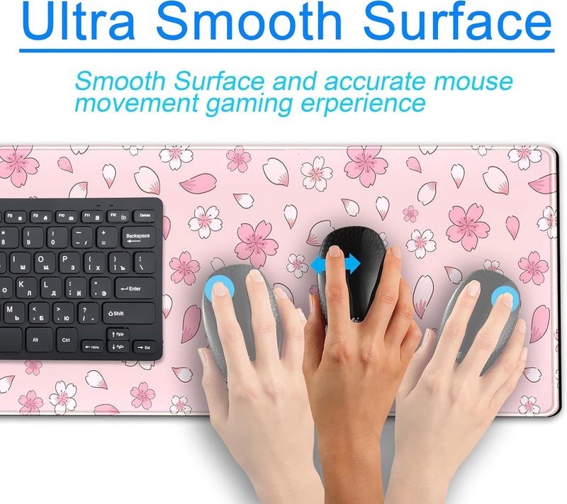 DCJJM Cherry Blossom Mouse Pad Kawaii Pink XL Large Extended Gaming Desk Mat Cute Pastel Anime Desk Pad Aesthetics Laptop Keyboard Mouse Mat Women Office Decor Mousepad with Stitched Edges 31.5''x11.8'' - Image 4
