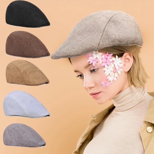 RR DESIGN Berets Men Womens Duckbill Ivy Cap Golf Driving Flat Cabbie Newsboy Beret Hat(Classic Golf Cap - Beige) - Image 2