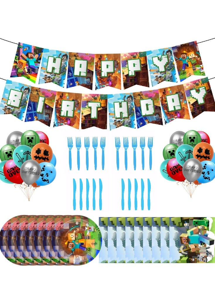 69 Pcs Minecraft Game Theme Birthday Celebration Tableware Decoration Party Supplies for Kids - Image 1