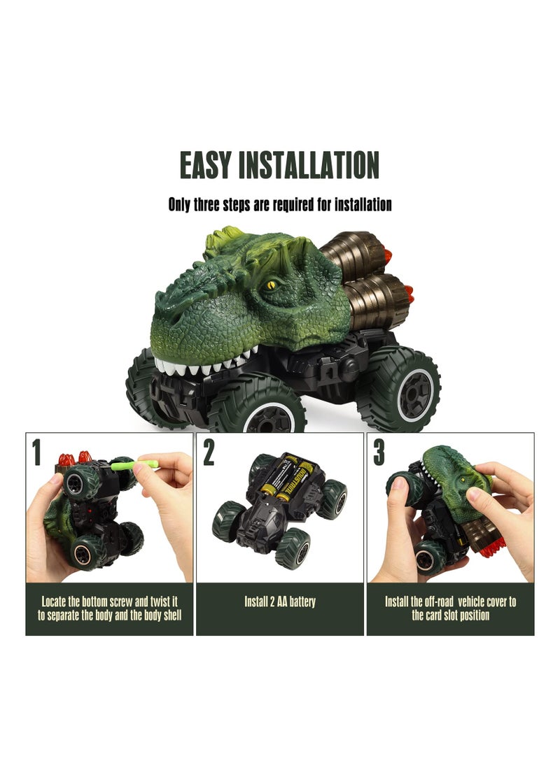 SYOSI Dinosaur Remote Control Toy Car, Dinosaur Toys for Kids 3 to 5, Remote Control Car for Boys 4 7, Mini monster truck with dinosaur elements and dazzling LED Lights, Boys Perfect Gift, Tyrannosaur Style - Image 5