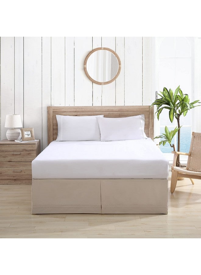 Tommy Bahama Bedskirt Tailored Solid Cotton Bedding, Designer Home Décor, Queen, Beige - Image 1