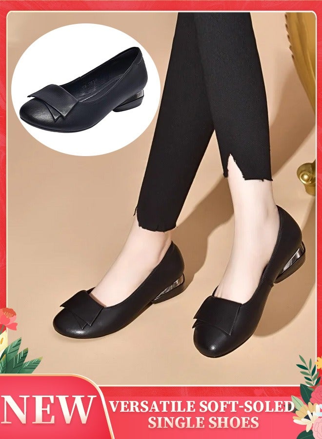 حذاء نسائي دائري الرأس من الجلود الطبيعية | حذاء كاجوال جديد ومنخفض الكعب | تصميم عملي وعصري مضاد للانزلاق - Image 1