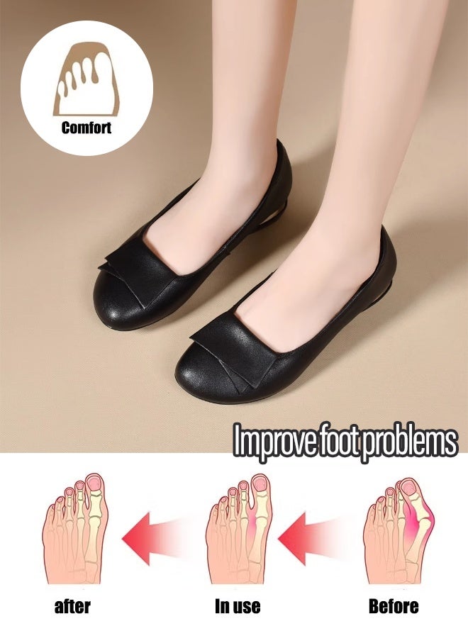 حذاء نسائي دائري الرأس من الجلود الطبيعية | حذاء كاجوال جديد ومنخفض الكعب | تصميم عملي وعصري مضاد للانزلاق - Image 4