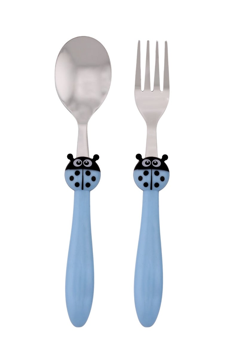BrainGiggles Kids Cutlery Set, Stainless Steel Spoon and Fork Flatware for Children with Rounded Edges, BPA-free Cute Cartoon Handles with Non-Slip Grip, Toddler Children Tableware (Blue) - Image 1