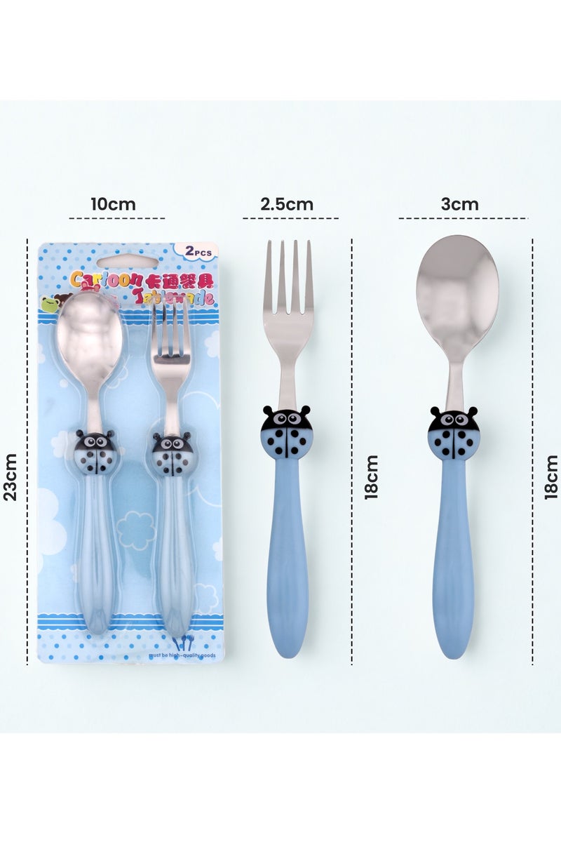 BrainGiggles Kids Cutlery Set, Stainless Steel Spoon and Fork Flatware for Children with Rounded Edges, BPA-free Cute Cartoon Handles with Non-Slip Grip, Toddler Children Tableware (Blue) - Image 4