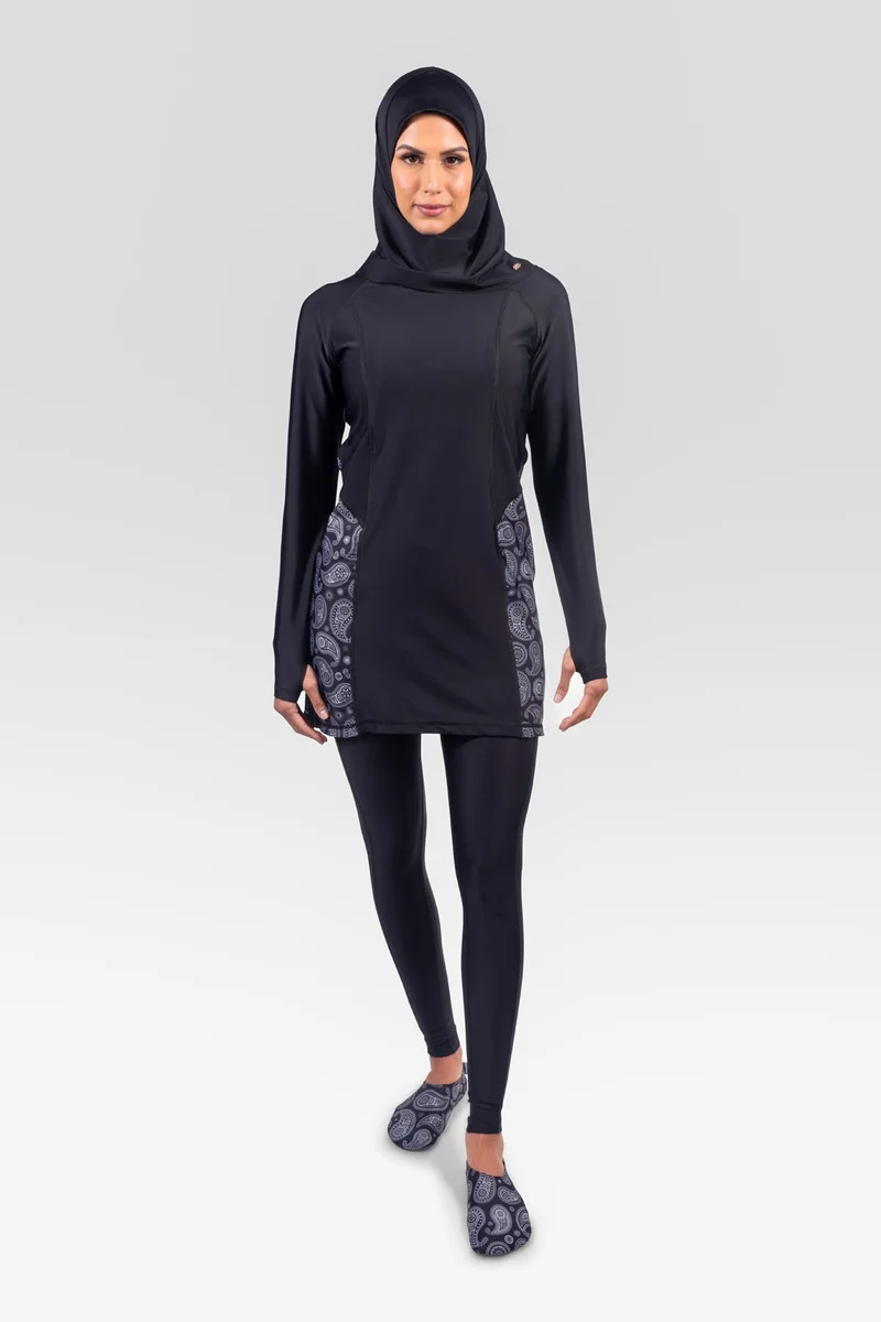 COEGA Modest 3pc Swim Set Diag with Tights (La SzUK10 - Nero Paisley