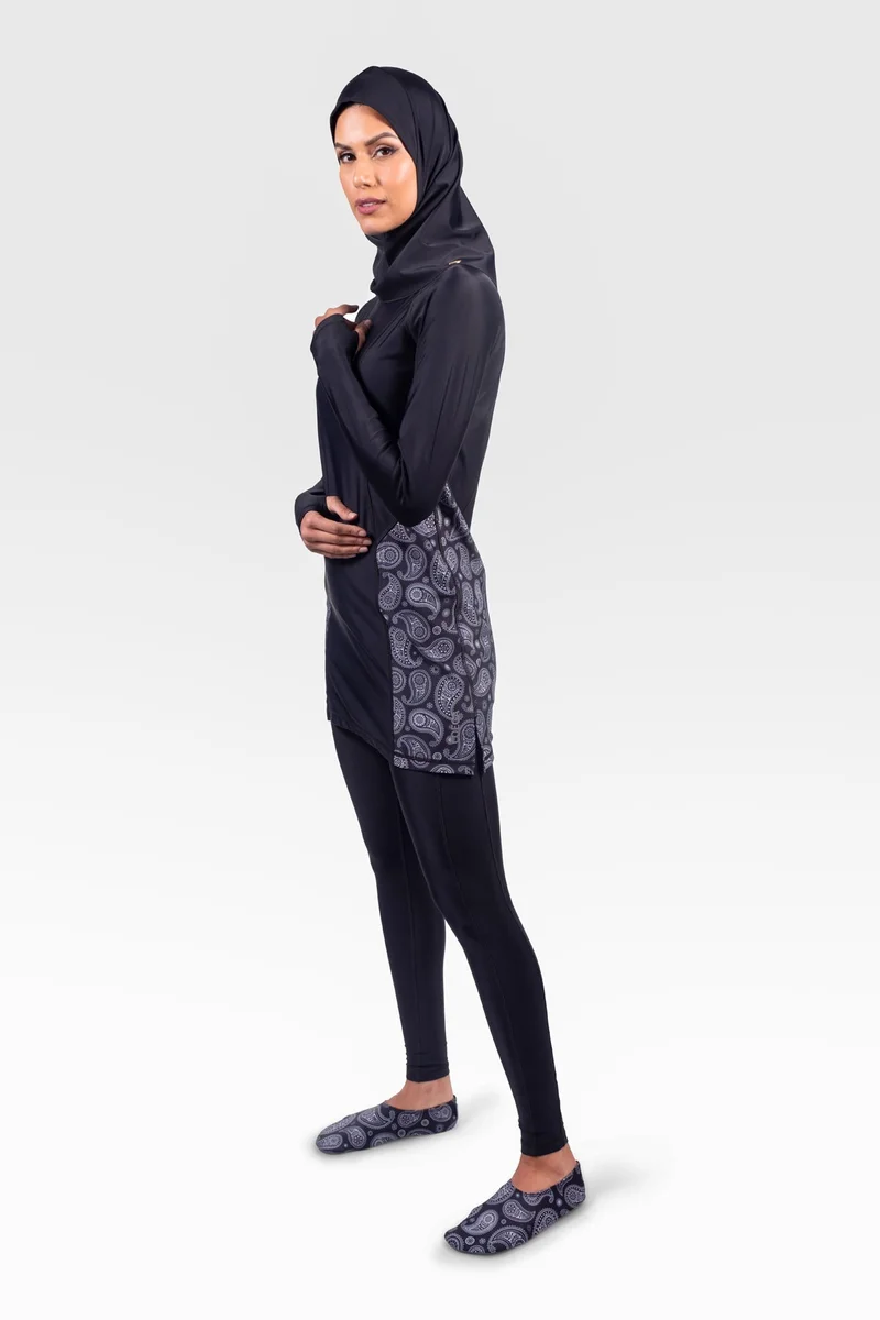 COEGA SUNWEAR  COEGA Modest 3pc Swim Set Diag with Tights (La SzUK10 - Nero Paisley for Women | Best Price UAE