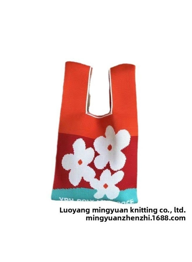 Tulip Flower Knitted Large Capacity Bag Decorative Gift Bag Women's Teacher's Day Women's Day Gift Knitted Bag-Color:Three Red Flowers-Size:20*36 - Image 1