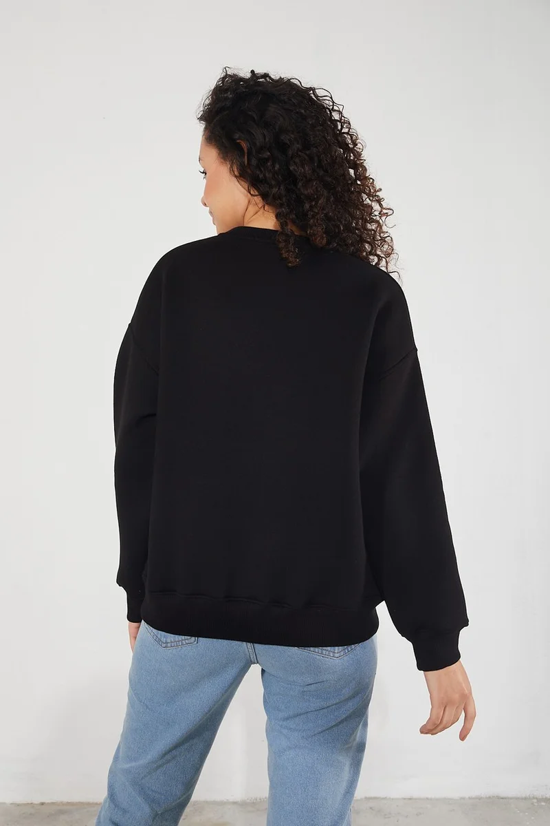 توينتي3 Women's Crew Neck Long Sleeve Basic 3 Thread Raised Sweatshirt