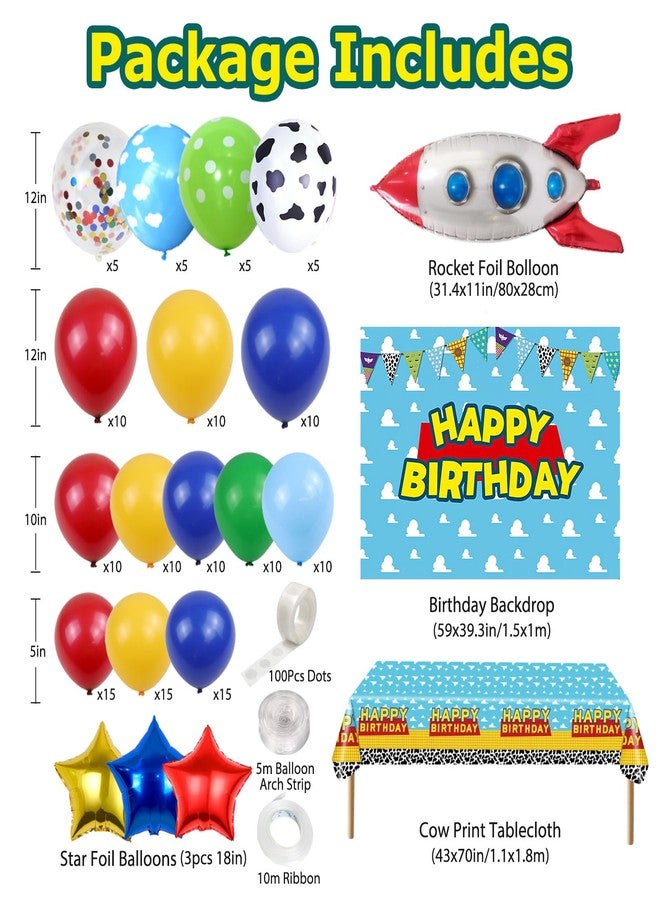 FEXICHUJI Cartoon 154Pcs Toys Inspired Story Birthday Decorations Including Balloon Arch, Backdrop, Tablecloth and Rocket Balloons, Toys Inspired Story Themed Birthday Party Supplies for Kids - Image 3