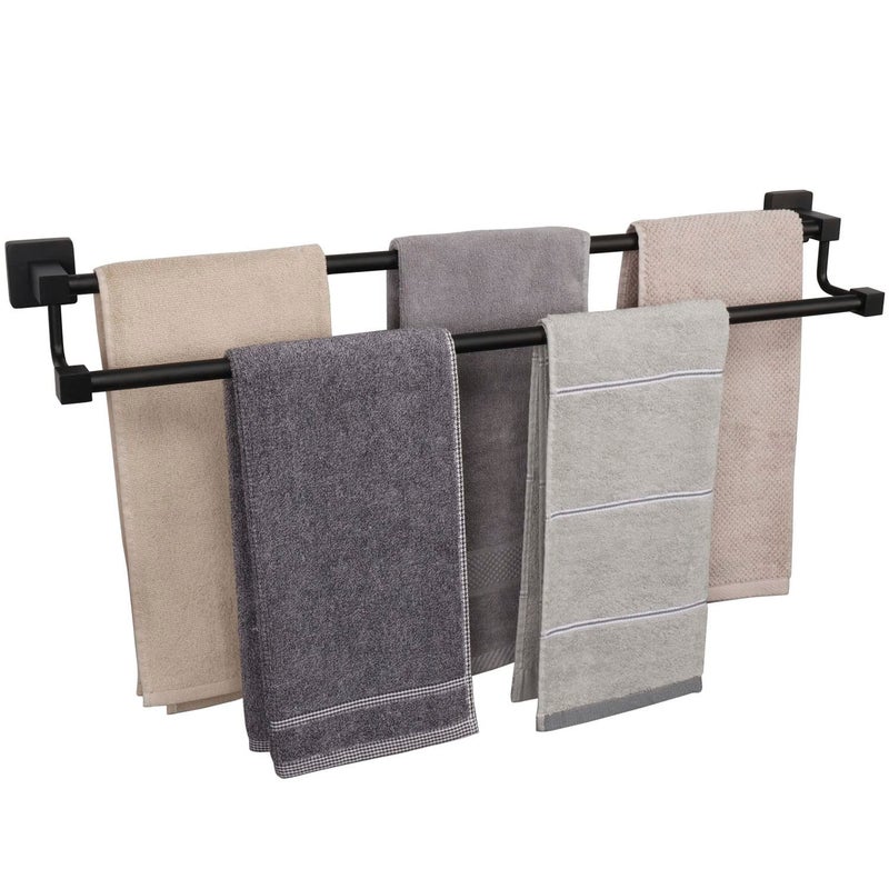 TocTen Double Bath Towel Bar  Thicken SUS304 Stainless Steel Towel Rack for Bathroom Bathroom Accessories Double Towel Rod Heavy Duty Wall Mounted Square Towel Holder Matte Black30 INCH