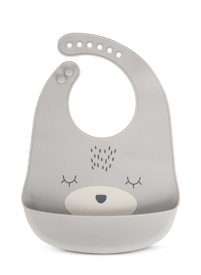 Baybee Baby Silicone Waterproof Bibs for New Born with Pocket & 6 Adjustable Neckline Buttons | Baby Feeding Bib for infants with Reusable, Easy Cleaning Bibs for Boys Girls 6 - 12 months (Grey) - Image 1