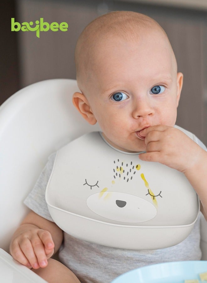 Baybee Baby Silicone Waterproof Bibs for New Born with Pocket & 6 Adjustable Neckline Buttons | Baby Feeding Bib for infants with Reusable, Easy Cleaning Bibs for Boys Girls 6 - 12 months (Grey) - Image 5