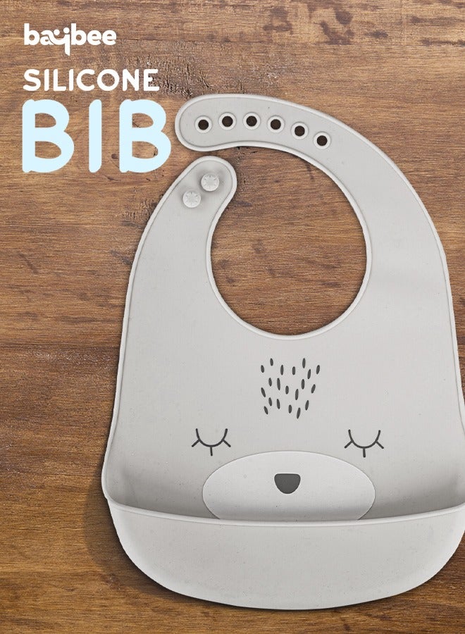 Baybee Baby Silicone Waterproof Bibs for New Born with Pocket & 6 Adjustable Neckline Buttons | Baby Feeding Bib for infants with Reusable, Easy Cleaning Bibs for Boys Girls 6 - 12 months (Grey) - Image 2