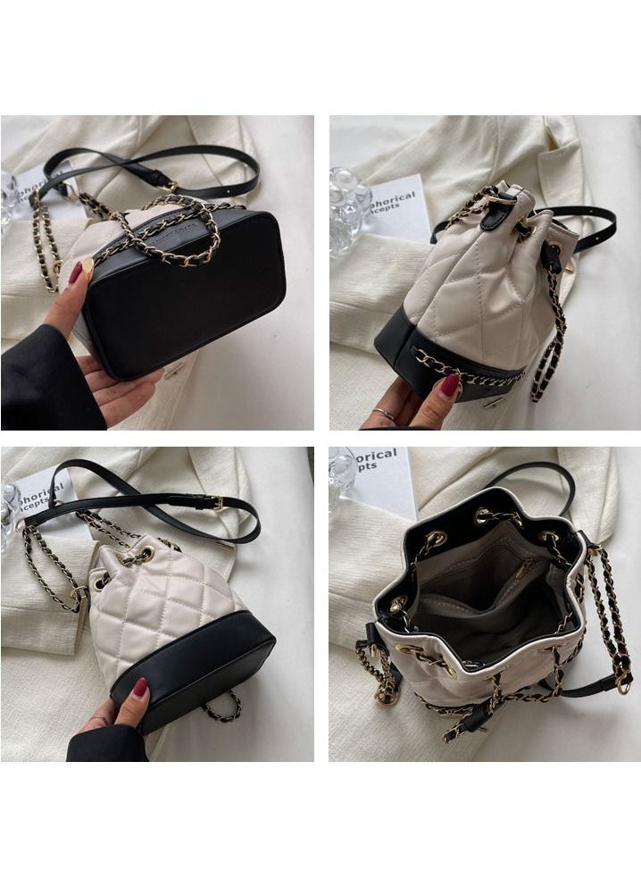 NIBEMINENT - Drawstring Shoulder Bucket Bag For Women Ladies Chain Detail Crossbody Bags - Image 1