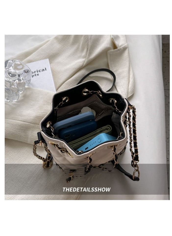 NIBEMINENT - Drawstring Shoulder Bucket Bag For Women Ladies Chain Detail Crossbody Bags - Image 1