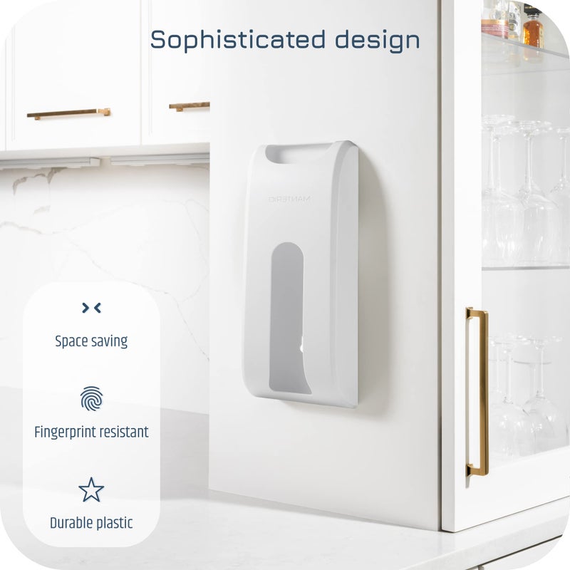 Manterio Wall-Mount Grocery Bag Dispenser | Space-Saving Design | Easy Install | Smudge-Proof, Fingerprint-Resistant | White | Holds Most Bags for Maximum Storage - Image 4