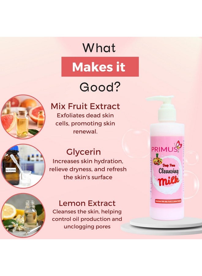 Primus Mix Fruit Cleansing Milk Enriched With Vitamin C & Lemon Extracts | Ultra Clean & Refreshing | Cleansing Milk For Face Makeup Remover | 250 ml - Image 2
