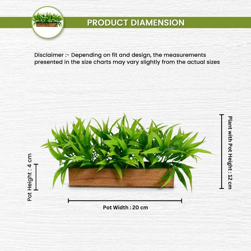 DecoreBugs Artificial Plant Bamboo Leaves in Wooden Rectangular Tray, Faux Desk Plant in Pot for Indoor Home Office Any Room Decor, Width 20cm x Height 12cm - Image 2