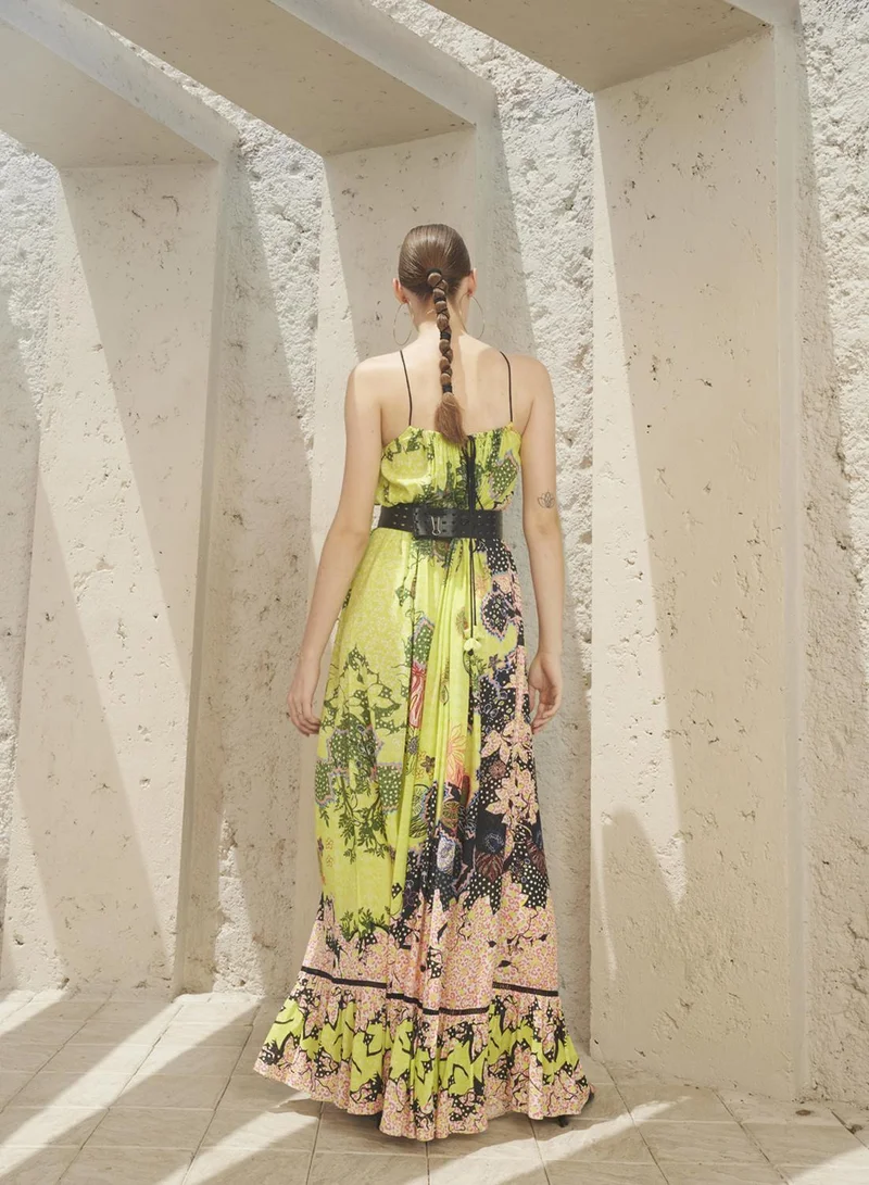 Bhanuni By Jyoti  LIME GREEN AND PASTEL PEACH MAXI DRESS for Women | Best Price UAE