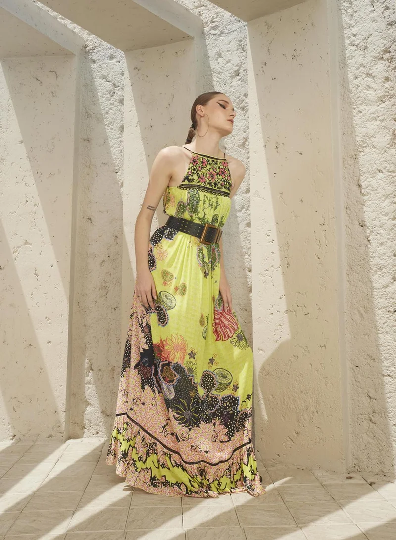 Bhanuni By Jyoti  LIME GREEN AND PASTEL PEACH MAXI DRESS for Women | Best Price UAE