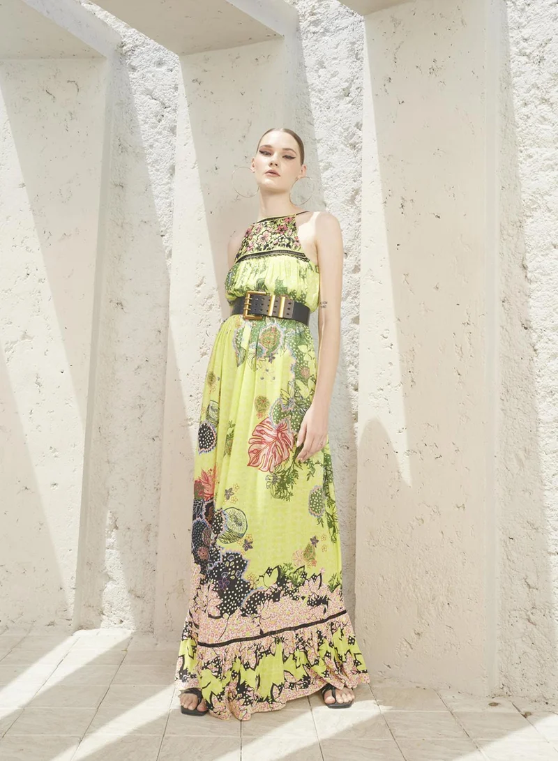 LIME GREEN AND PASTEL PEACH MAXI DRESS