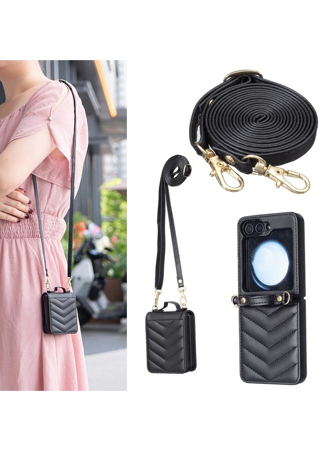 اس-توب جراب هاتف Samsung Galaxy Z Flip5 على شكل موجة مع حزام كتف من الجلد - Image 1