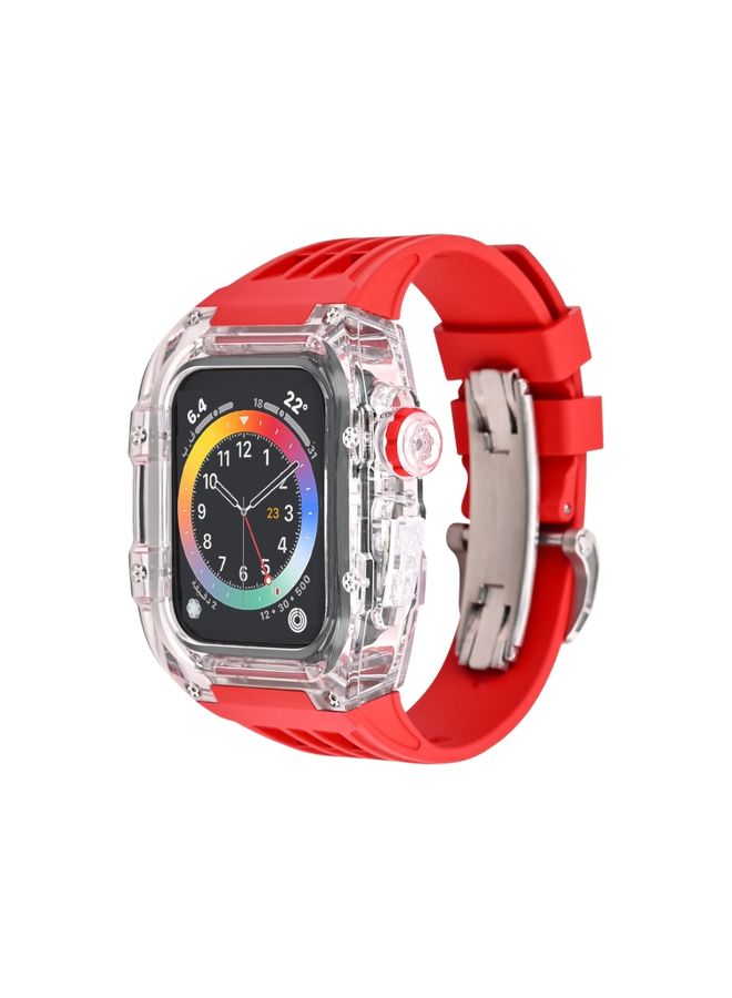 BURAQ Protective Cover Fluorine Rubber Clear Watch Band Case For Apple Watch Series 8&7 45mm/SE 2&6&SE&5&4 44mm(Red)
