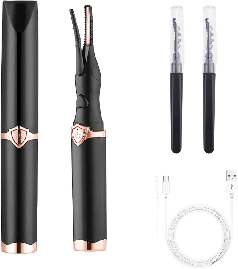 Heated Eyelash Curler for WomenElectric Eyelash Curler with 2Pcs Brush USB Rechargeable Heated Lash Curler for LongLasting Shaping