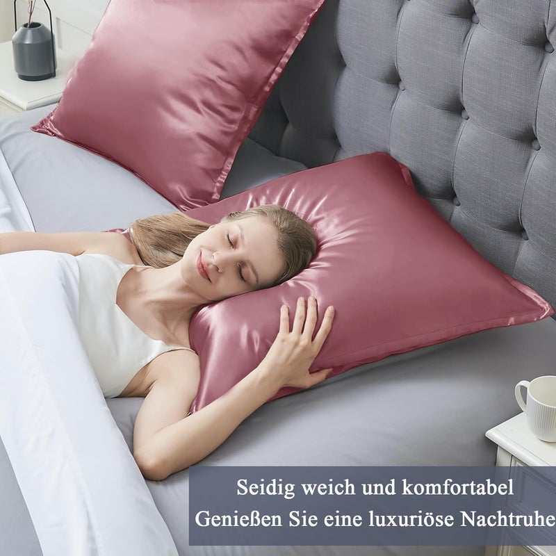 Vielit Satin Cushion Cover, 65 x 65 cm, Set of 2, Soft as a Silk Pillowcase, Like Silk Pillowcase Suitable for Curly Hair, Satin Pillowcase with Zip, Cushion Covers, Pink Cushion Cover - Image 2