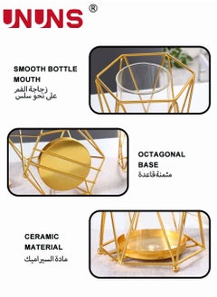 UNUNS Gold Flower Vase Metal Stand Glass Geometric Decor Vase,Crystal Transparent Inner Vase,Modern Large Vase Suitable Floral Home Wedding Office Centerpiece,9.7 inch Height  - Image 5