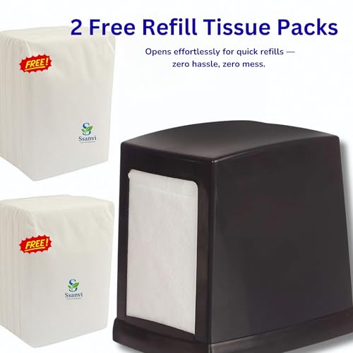 Ssanvi Double Side Table Top Tissue Dispenser with 2 Tissue Refill Boxes | Plastic Napkin Holder for Kitchen, Dining Table, Office & Hotel Use (Black) - Image 5