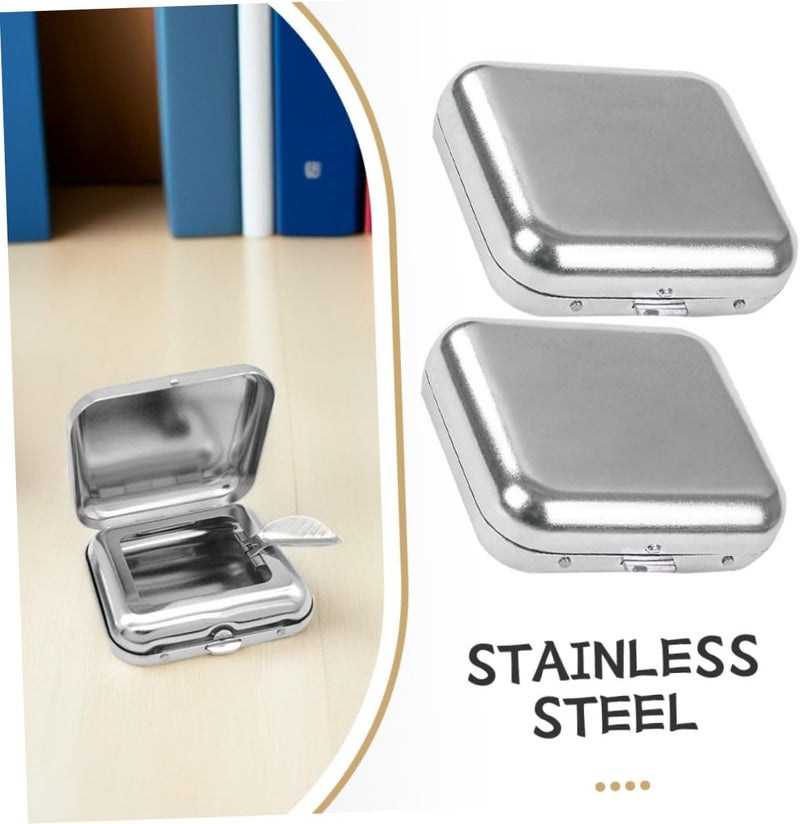 2pcs Stainless Steel Portable Pocket Ashtrays with Lid, Mini Metal Cigarette Butt Containers for Outdoor Travel, Car, and Indoor Smoking Use - Image 3